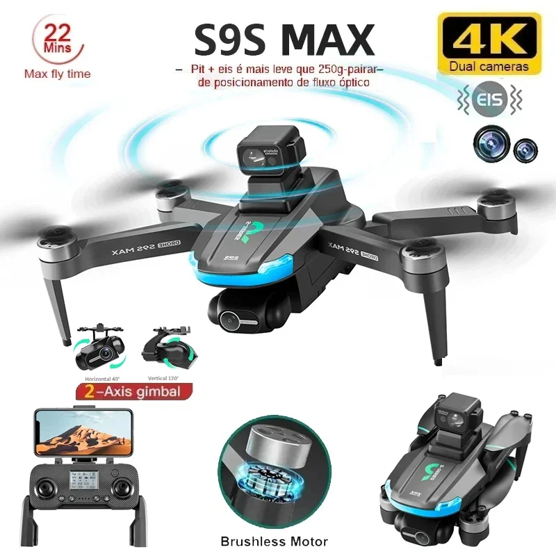 Novo s9s max mini drone 4k 2 e - Drone Gimbal avaliação e preço